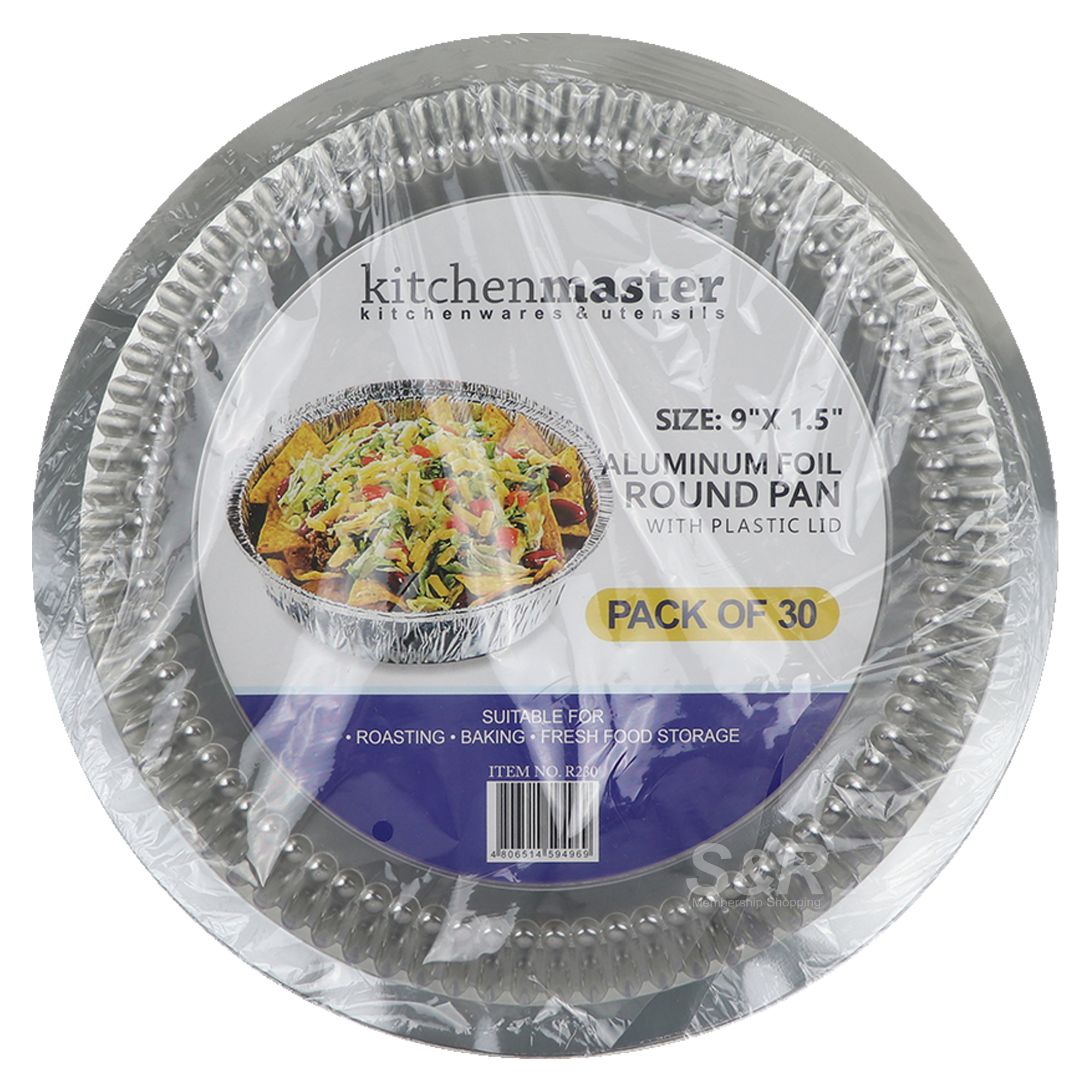 Kitchen Master Aluminum Foil Round Pan with Plastic Lid 30 Packs